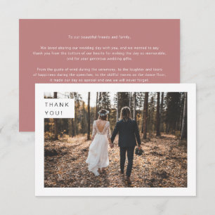 Modern Minimalist Dusty Pink Wedding Photo Thank You Card