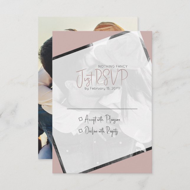 Modern Minimalist Dusty Rose Casual Wedding Photo RSVP Card (Front/Back)