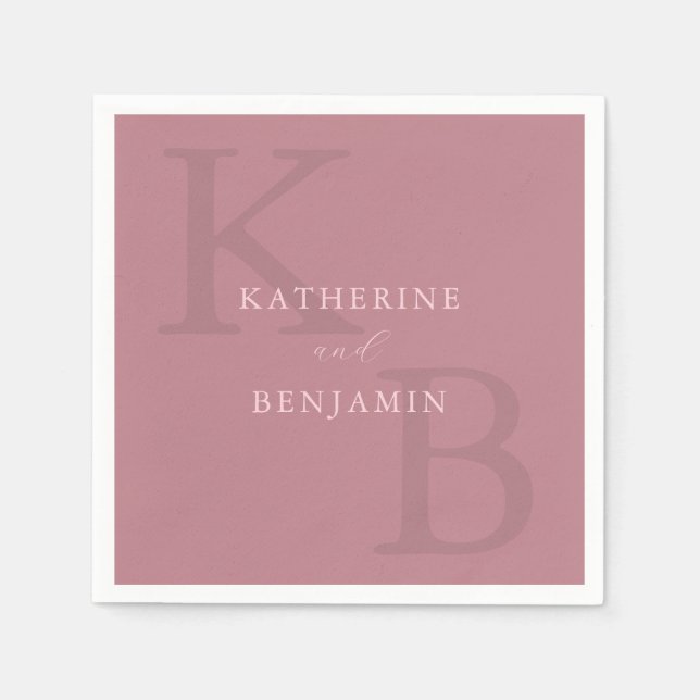 Modern Minimalist Dusty Rose Monogram Wedding Napkin (Front)