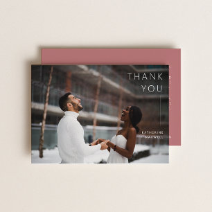 Modern Minimalist Dusty Rose Wedding Photo Thank Y You Card