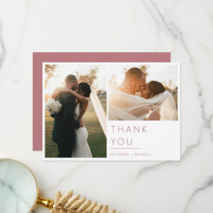 Modern Minimalist Dusty Rose Wedding Photo Thank You Card