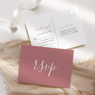 Modern Minimalist Dusty Rose Wedding RSVP Postcard