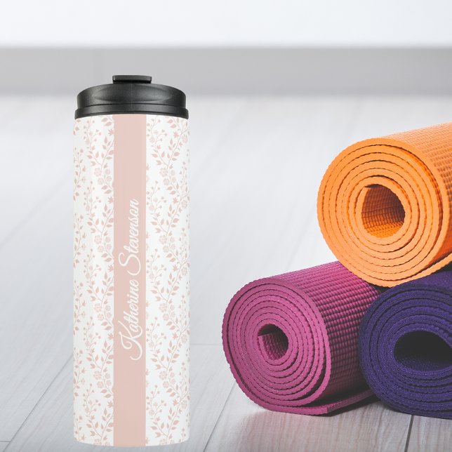Modern Minimalist Dusty Rose White Floral Script Thermal Tumbler (Creator Uploaded)