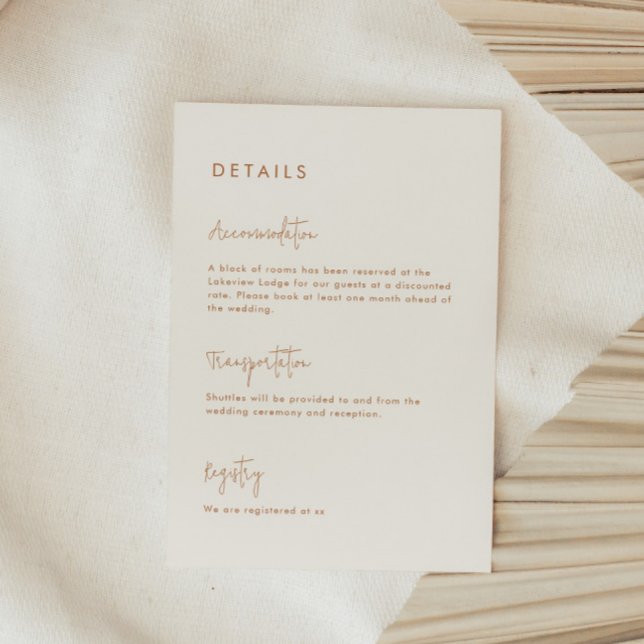 Modern Minimalist Earthy Wedding Details Enclosure Card (Creator Uploaded)
