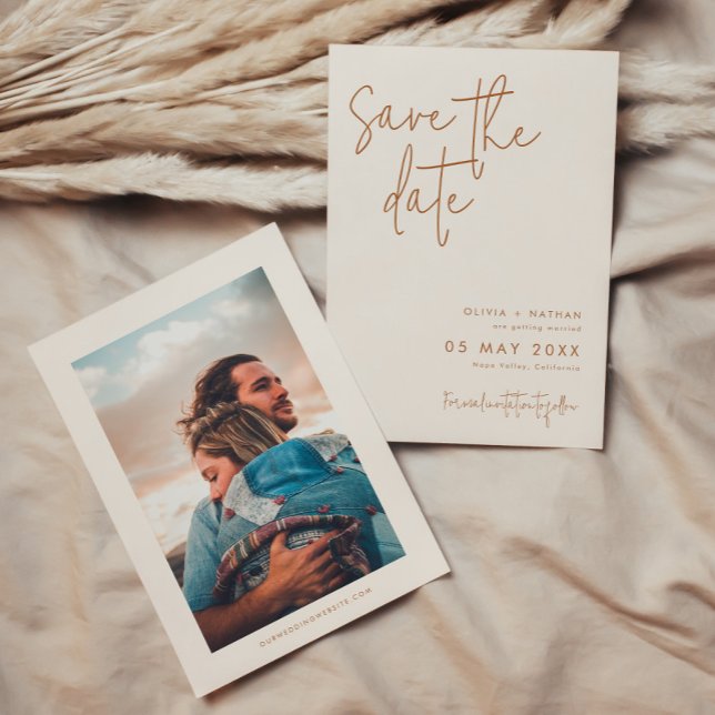 Modern Minimalist Earthy Wedding Photo Save The Date (Creator Uploaded)