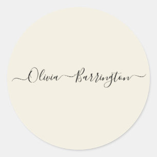 Modern Minimalist Ecru White Script Custom Name Classic Round Sticker