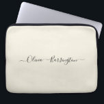 Modern Minimalist Ecru White Script Custom Name Laptop Sleeve<br><div class="desc">A simple stylish custom name typography design in a casual script font in striking black on ecru off white ivory. The perfect item for the trendy minimalist. An on trend bespoke gift or accessory for any occasion. Debra Valencia, a visionary surface pattern artist, product designer and entrepreneur with a passion...</div>