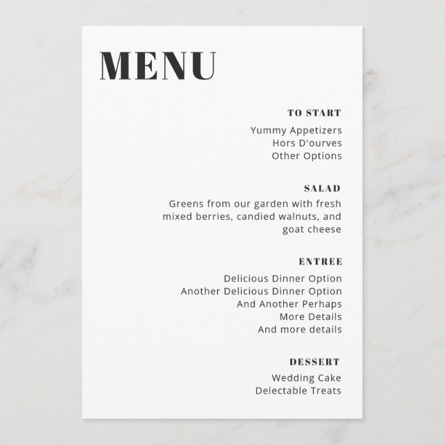 Modern Minimalist Editable Black and White Menu (Front)