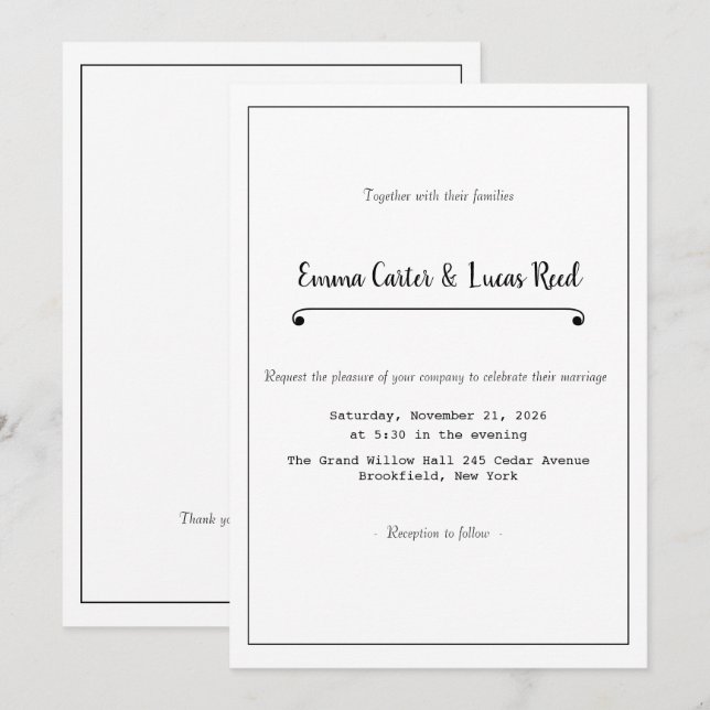 Modern Minimalist Editable Wedding Invitation (Front/Back)