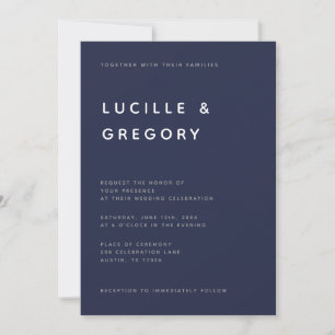 Modern Minimalist Editorial All Caps Midnight Blue Invitation