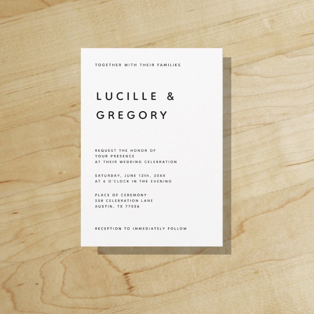 Modern Minimalist Editorial All Caps White Black Invitation ("Everyday is abundantly beautiful." 
Sincerely Best Wishes from Lucky Design World)