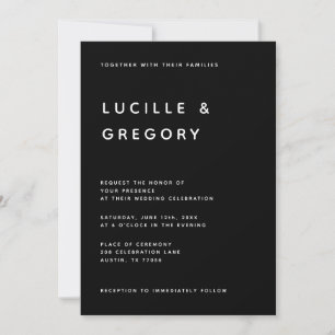 Modern Minimalist Editorial All Caps White Black Invitation