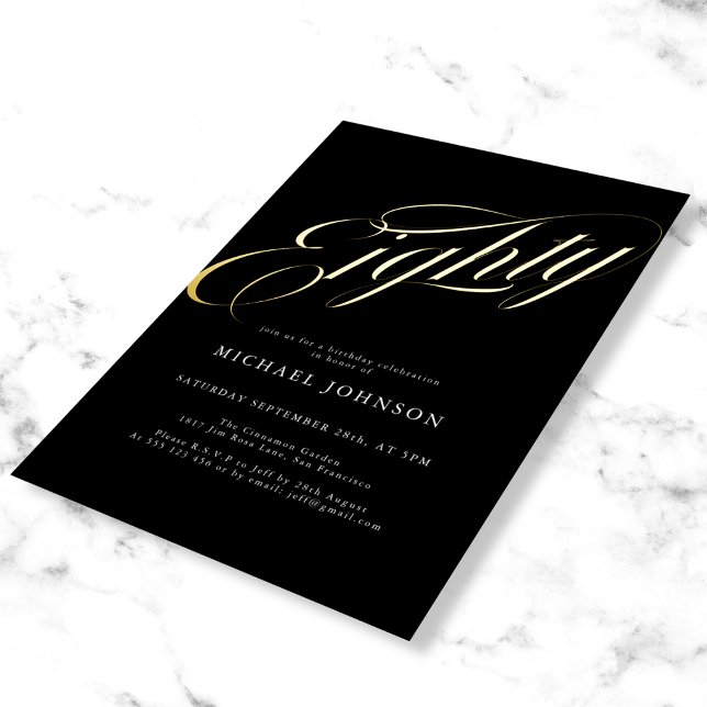 Modern Minimalist Eighty Black Gold 80th Birthday  (Mockup view)