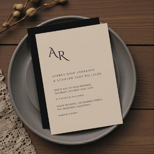 Modern Minimalist Elegant Beige Black Wedding Invitation