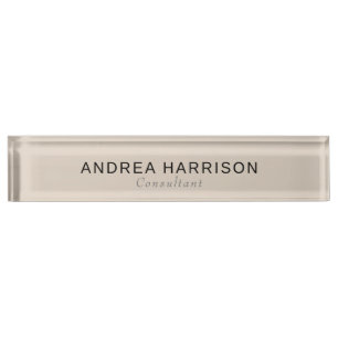 Modern Minimalist Elegant Beige Photo Nameplate