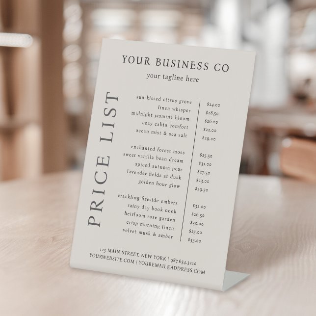 Modern Minimalist Elegant Beige Price List Pedestal Sign (Creator Uploaded)