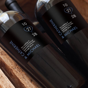 Modern Minimalist Elegant Black and Blue Wine Label