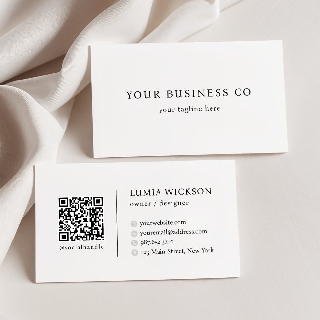 Modern Minimalist Elegant Black And White QR Code Business Card (Creator Uploaded)