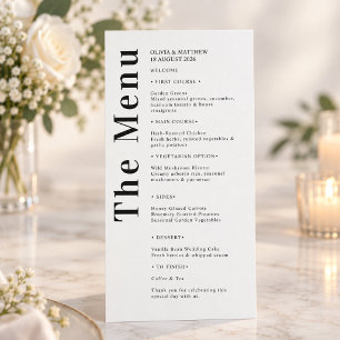 Modern Minimalist Elegant black and white Wedding Menu