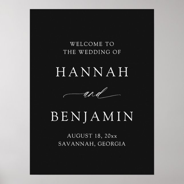 Modern Minimalist Elegant Black Wedding Welcome Poster (Front)