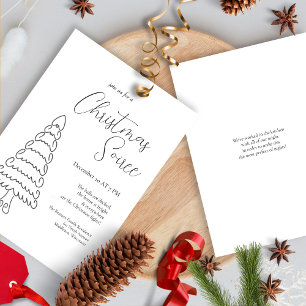 Modern Minimalist Elegant Black White Christmas Invitation