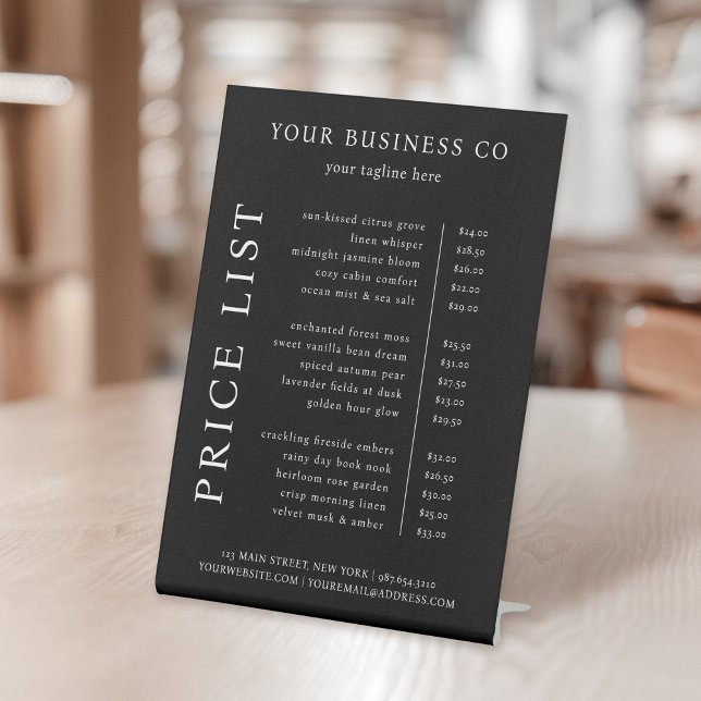 Modern Minimalist Elegant Black White Price List Pedestal Sign (Creator Uploaded)