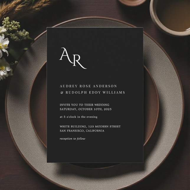 Modern Minimalist Elegant Black White Wedding Invitation (Creator Uploaded)