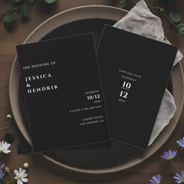 Modern Minimalist Elegant Black White Wedding Invitation (Creator Uploaded)