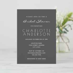 Modern Minimalist Elegant Bridal Shower Black Invitation