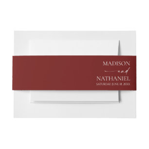 Modern Minimalist Elegant Burgundy Wedding Invitation Belly Band