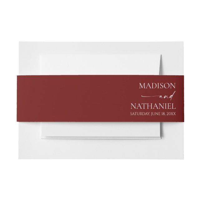 Modern Minimalist Elegant Burgundy Wedding Invitation Belly Band (Front Example)