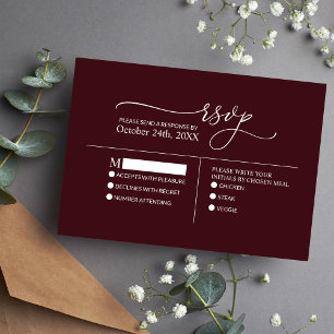 Modern Minimalist Elegant Burgundy White Wedding  RSVP Card