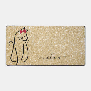 Modern Minimalist Elegant Cat Add Name  Desk Mat