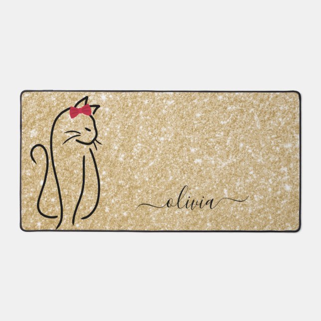 Modern Minimalist Elegant Cat Add Name  Desk Mat (Front)