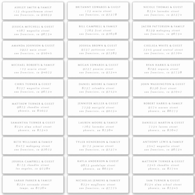 Modern Minimalist Elegant Chic Guest Names Address (Front)
