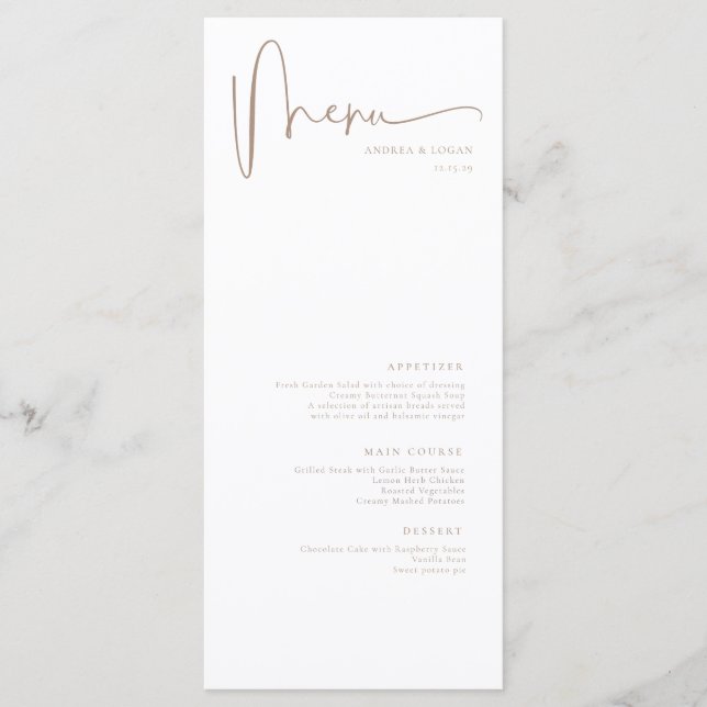 Modern Minimalist Elegant Classic Wedding  Menu (Front)