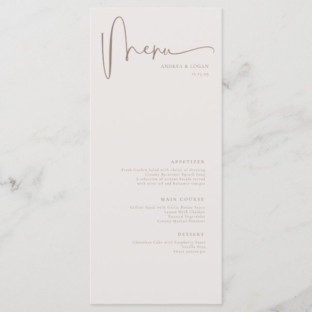Modern Minimalist Elegant Classic Wedding  Menu (Front)