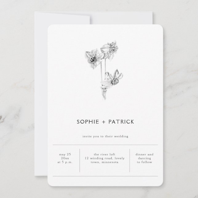 Modern Minimalist Elegant Daffodil Spring Wedding Invitation (Front)