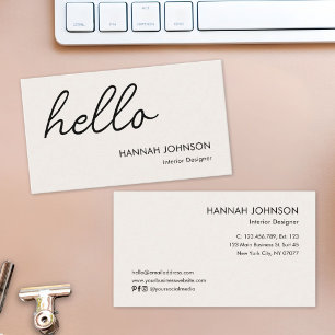 Modern Minimalist Elegant Hello Beige Customised Business Card