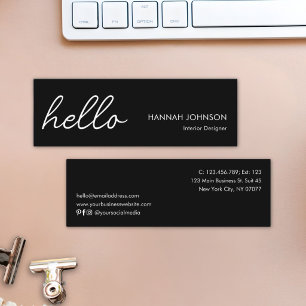 Modern Minimalist Elegant Hello Black Customised Mini Business Card