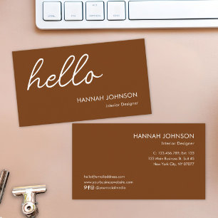 Modern Minimalist Elegant Hello Brown Customised Business Card