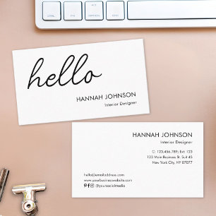 Modern Minimalist Elegant Hello White Customised Business Card