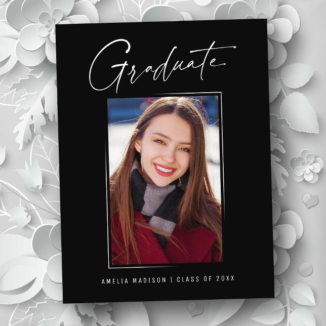 Modern Minimalist Elegant Ink Script Grad Photo Postcard (Creator Uploaded)