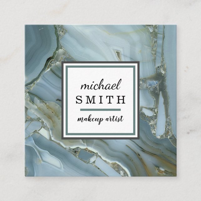 Modern Minimalist Elegant Marble Makeup Artist Square Business Card (Front)