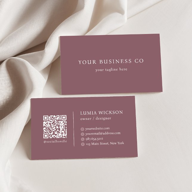 Modern Minimalist Elegant Mauve QR Code Business Card (Creator Uploaded)