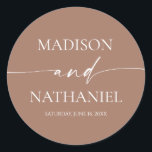 Modern Minimalist Elegant Mocha Mousse Wedding Classic Round Sticker<br><div class="desc">These are Modern Minimalist Elegant Mocha Mousse Wedding Party Favour Stickers!</div>