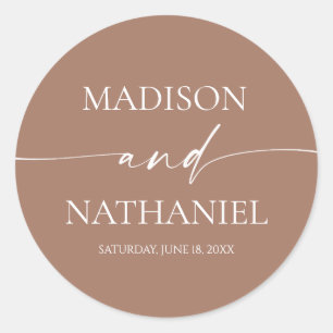 Modern Minimalist Elegant Mocha Mousse Wedding Classic Round Sticker