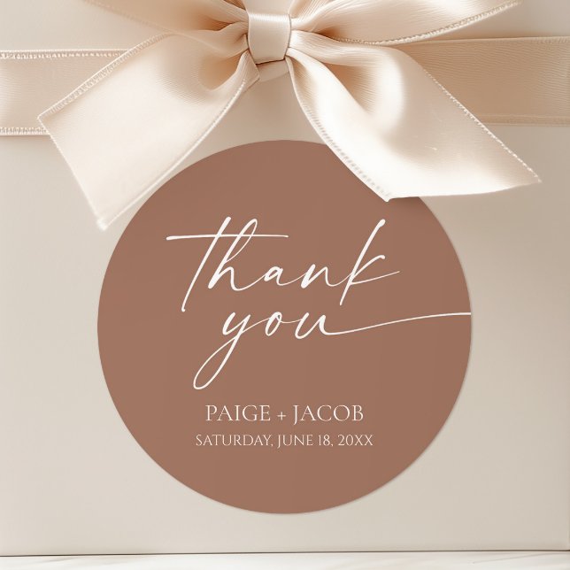 Modern Minimalist Elegant Mocha Mousse Wedding Classic Round Sticker (Creator Uploaded)