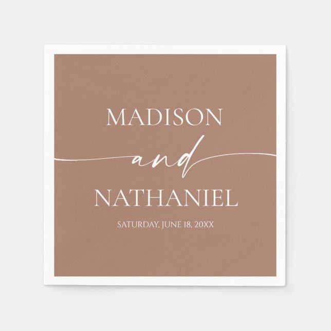 Modern Minimalist Elegant Mocha Mousse Wedding Napkin (Front)