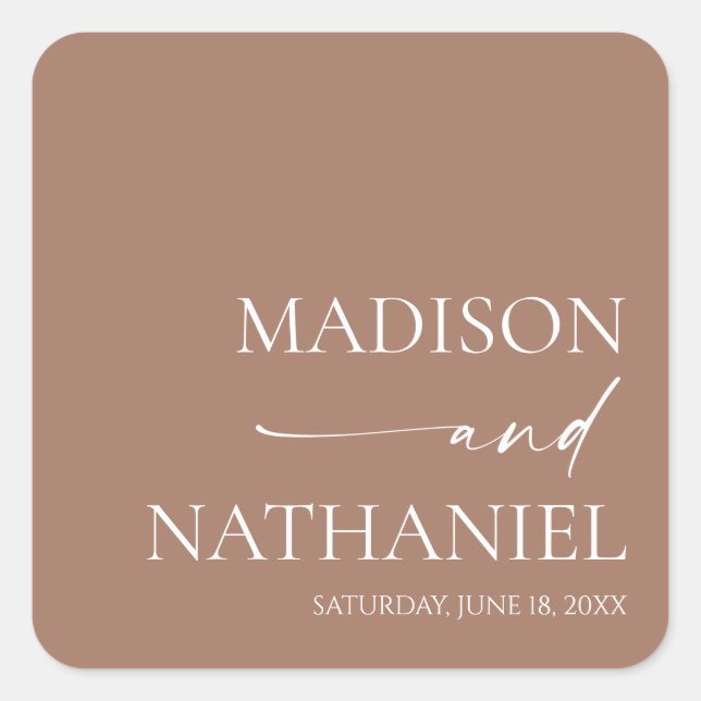 Modern Minimalist Elegant Mocha Mousse Wedding Square Sticker (Front)